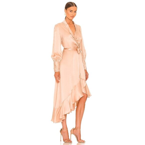Zimmermann Silk Wrap Midi Dress in Creme Ruffle - Picture 2 of 6